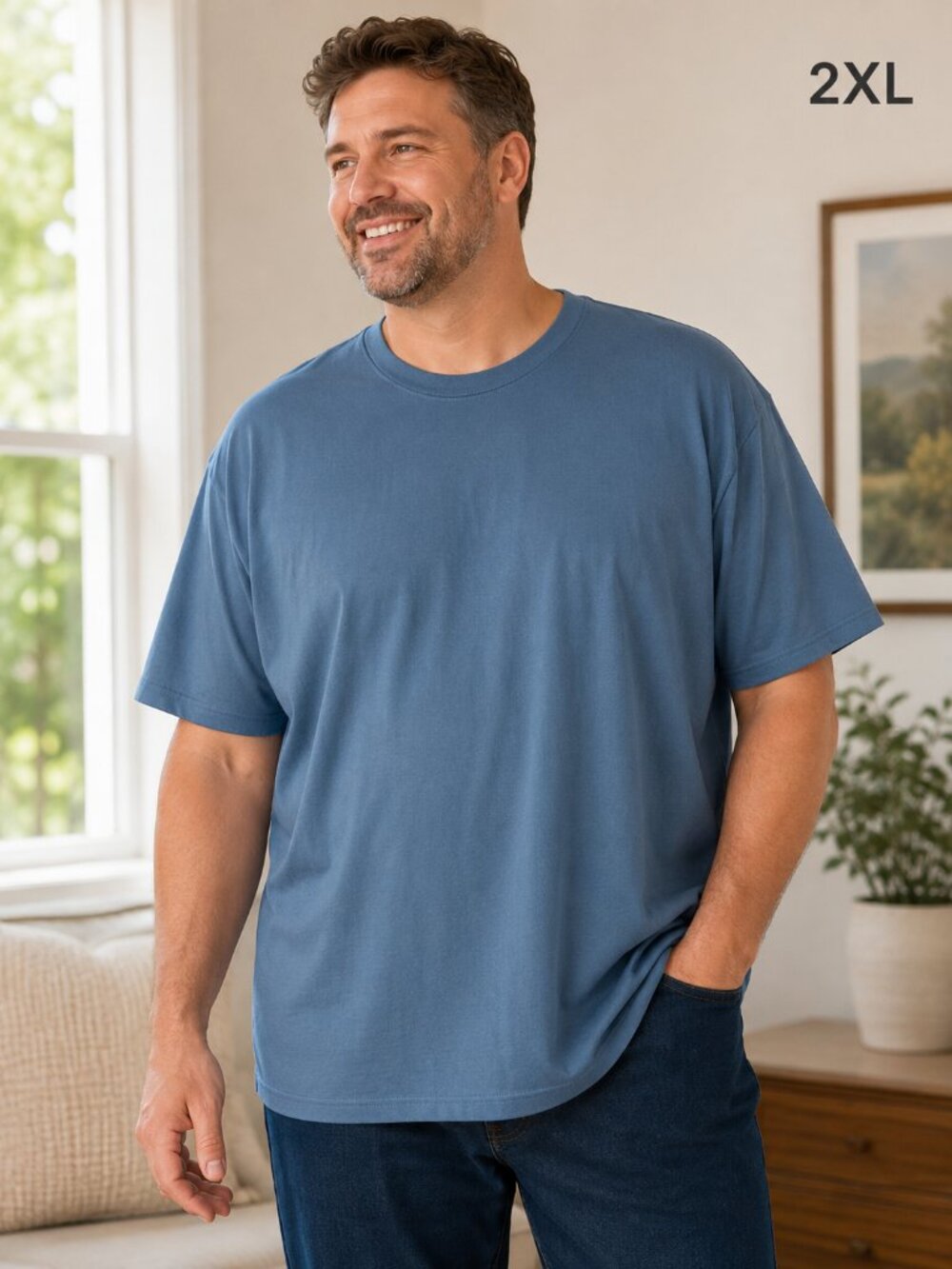 COOFANDY Blue Textured Short Sleeve Crewneck T-Shirt Size 2XL